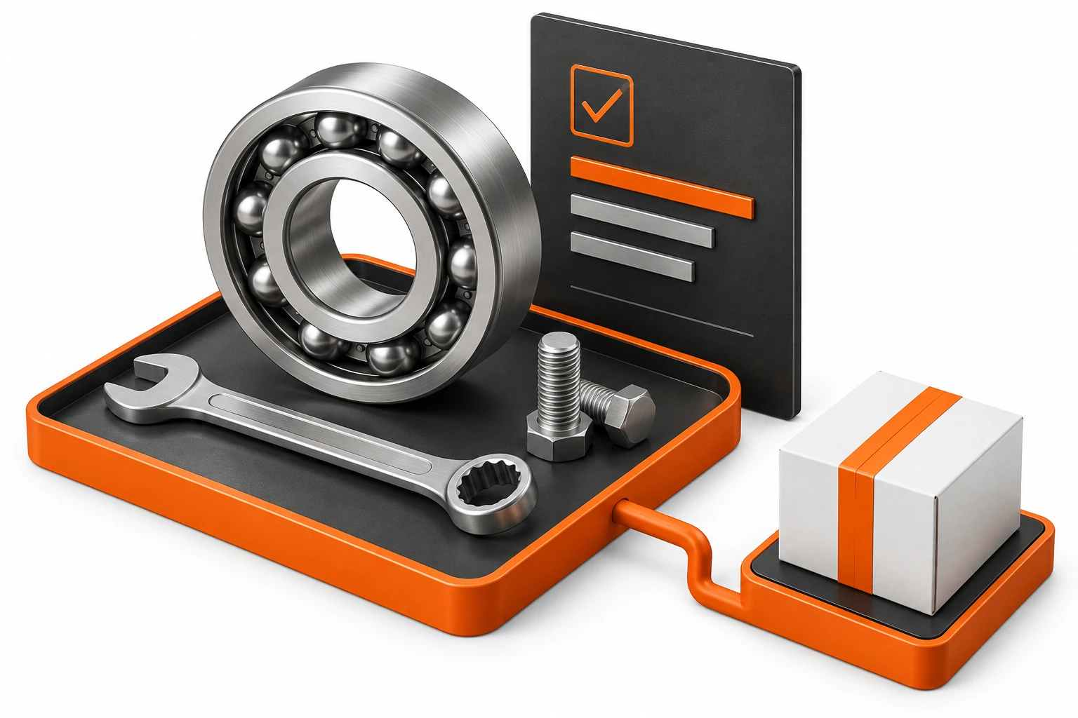 Industrial bearings, hardware, specification checks and a dispatch carton representing JACO procurement