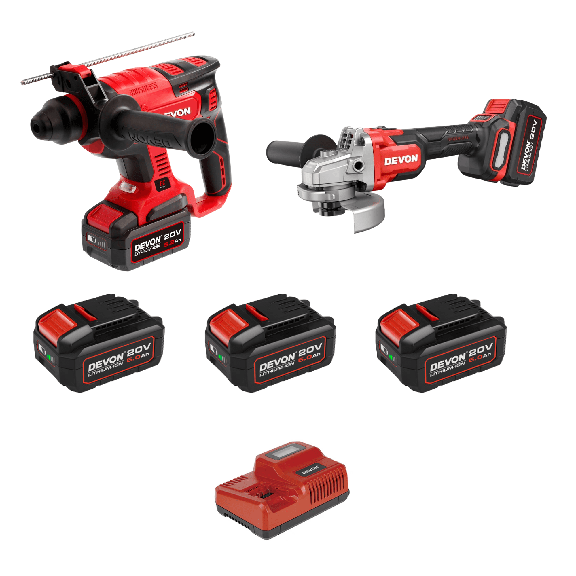 Devon 大有 5401 + 2908 20V 充電式油壓鑽+4"角磨機 (5.0三電套裝)