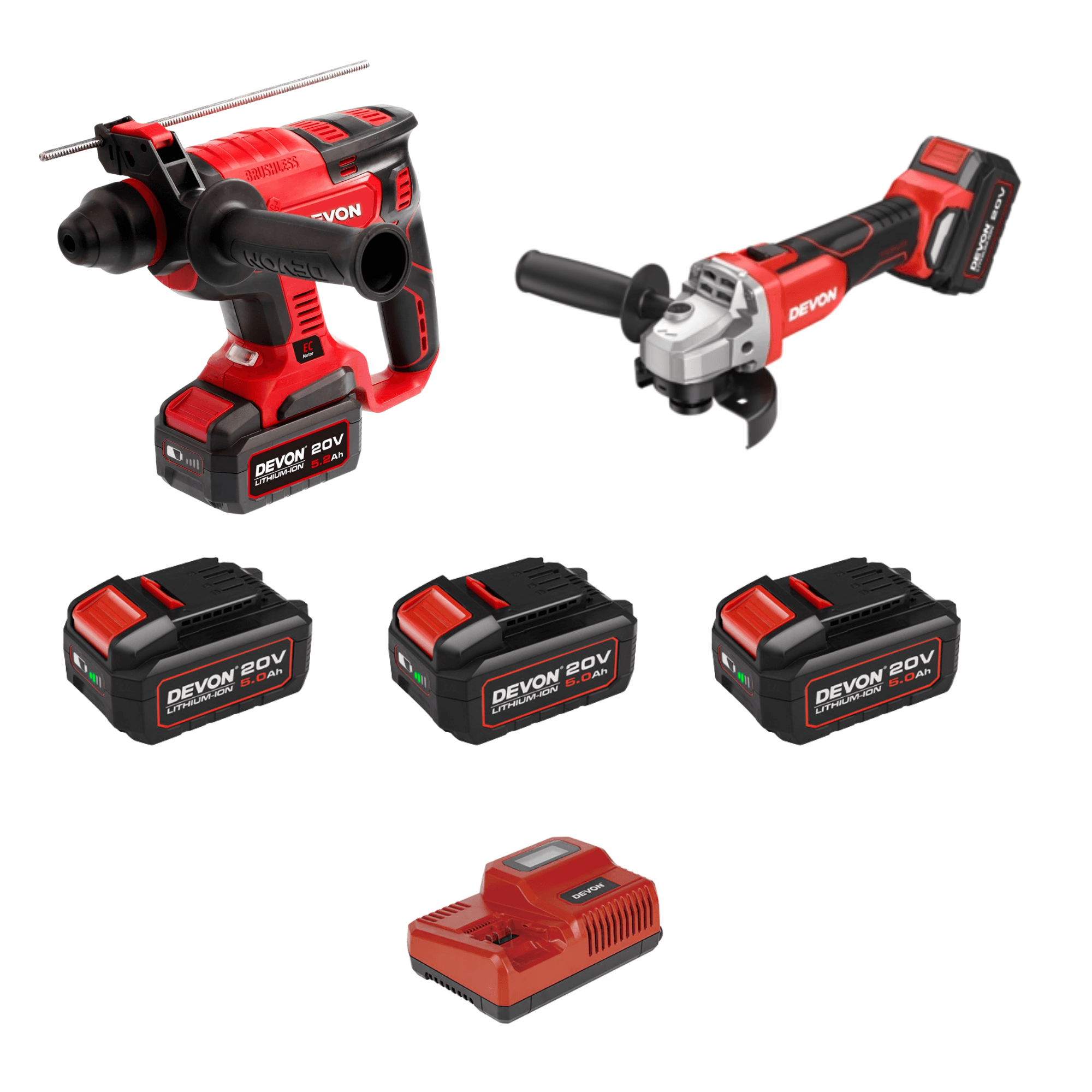 Devon 大有 5401 + 2903 20V 充電式油壓鑽+4"角磨機 (5.0三電套裝)