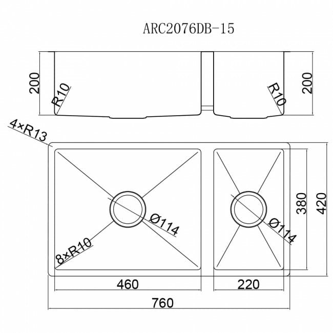 Elleci ARC2076DB-15 (1.5mm)不銹鋼廚房雙星盆
