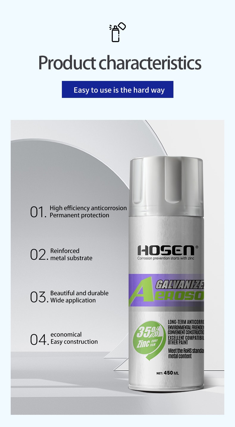 HOSEN Hand Spray Galvanizing Paint (35% Zinc Content) Silver