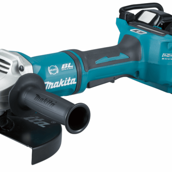 Makita 牧田 DGA901ZU 230毫米充電式角向磨光機,連側柄及護罩的正面產品圖
