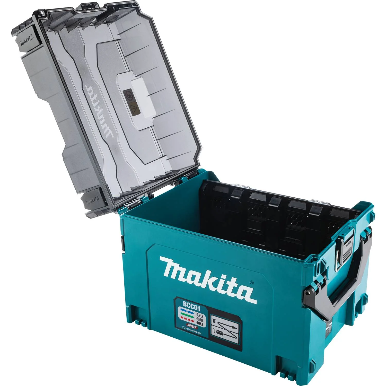 Makita BCC01 電池充電箱(三側面,蓋打開)