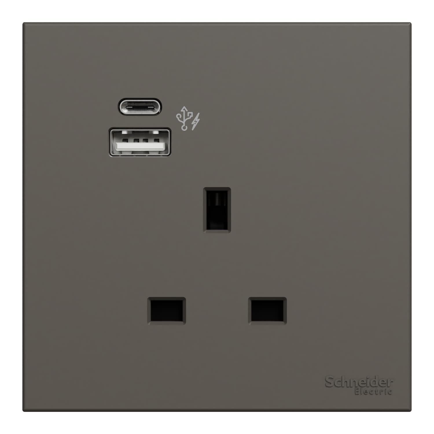 Schneider 施耐德電氣 AvatarOn C 奐然 13A 單位連保護門插座連兩位USB充電插座 Type A+C E87426ACUSB_DG(石墨灰)香港行貨