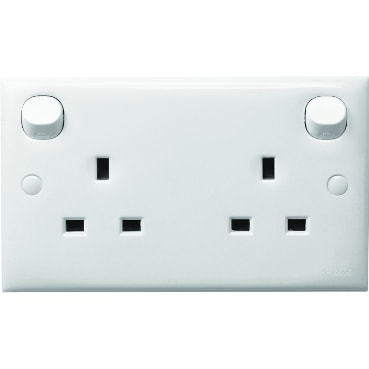 Schneider Electric S-Classic E25R WE 白色兩位連保護門有掣插座正面