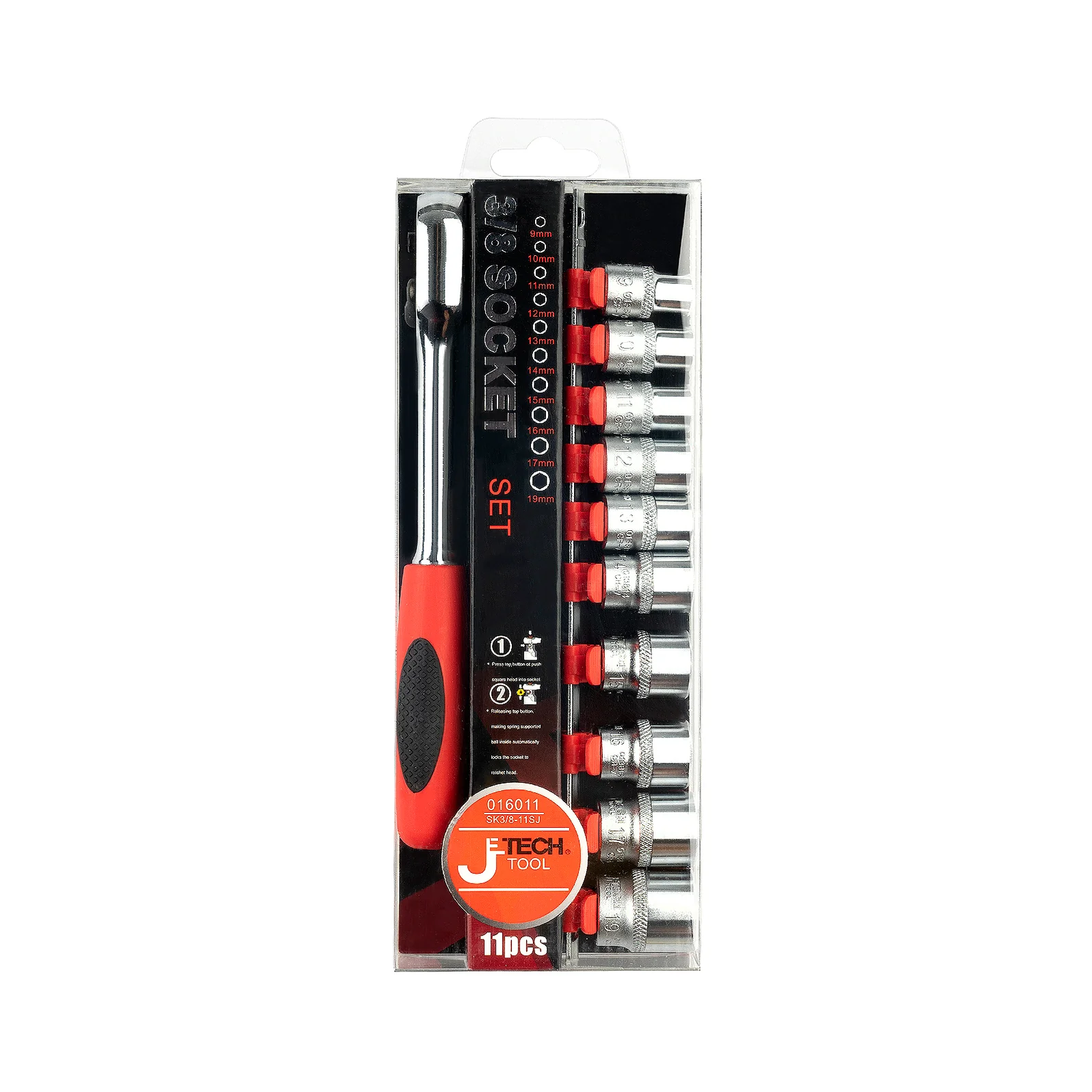 JETECH SK3/8-11SJ 3/8" 9-19mm 簡易卜士套裝(包裝正面)