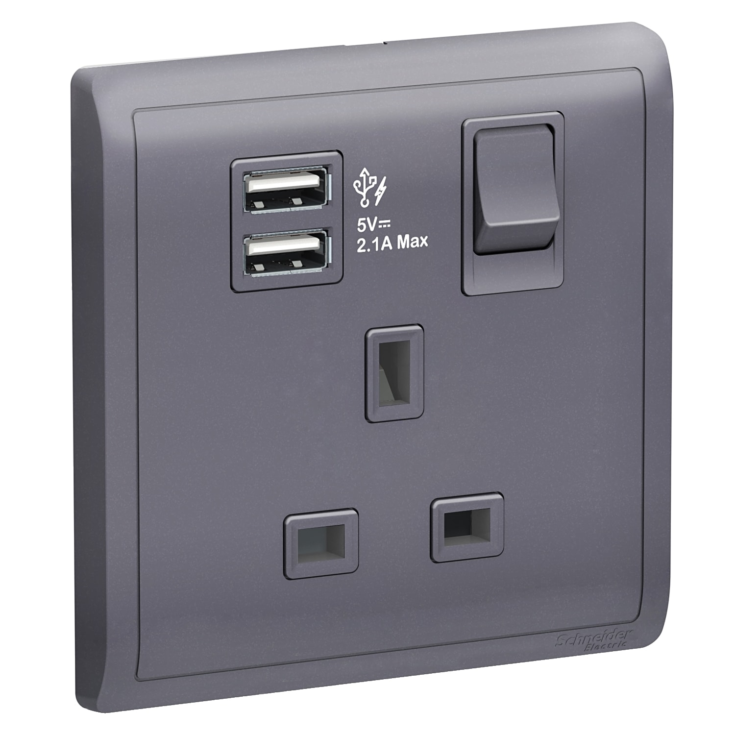 Schneider 施耐德 Pieno 丰尚 13A 單位連保護門有掣插座連兩位USB充電插座(薰衣草銀)E8215USB_LS
