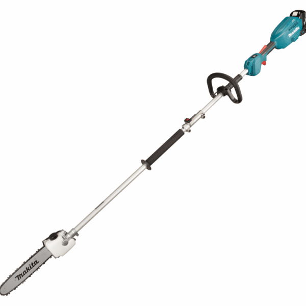 Makita 牧田 DUX18ZX1 動力主機接駁高枝鋸組件後的全機外觀(該組件需另行購買)
