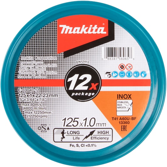 牧田 E-03040 薄切割砂輪片 125x1x22.23mm(12片裝包裝)