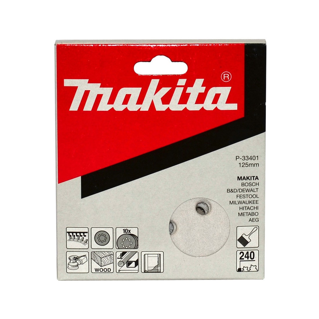 Makita P-33401 125毫米 240目 砂光碟包裝(正面)