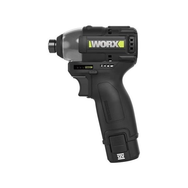 WORX 威克士 WE203 12V 無刷衝擊起子機主機側面,裝上 12V 鋰電池