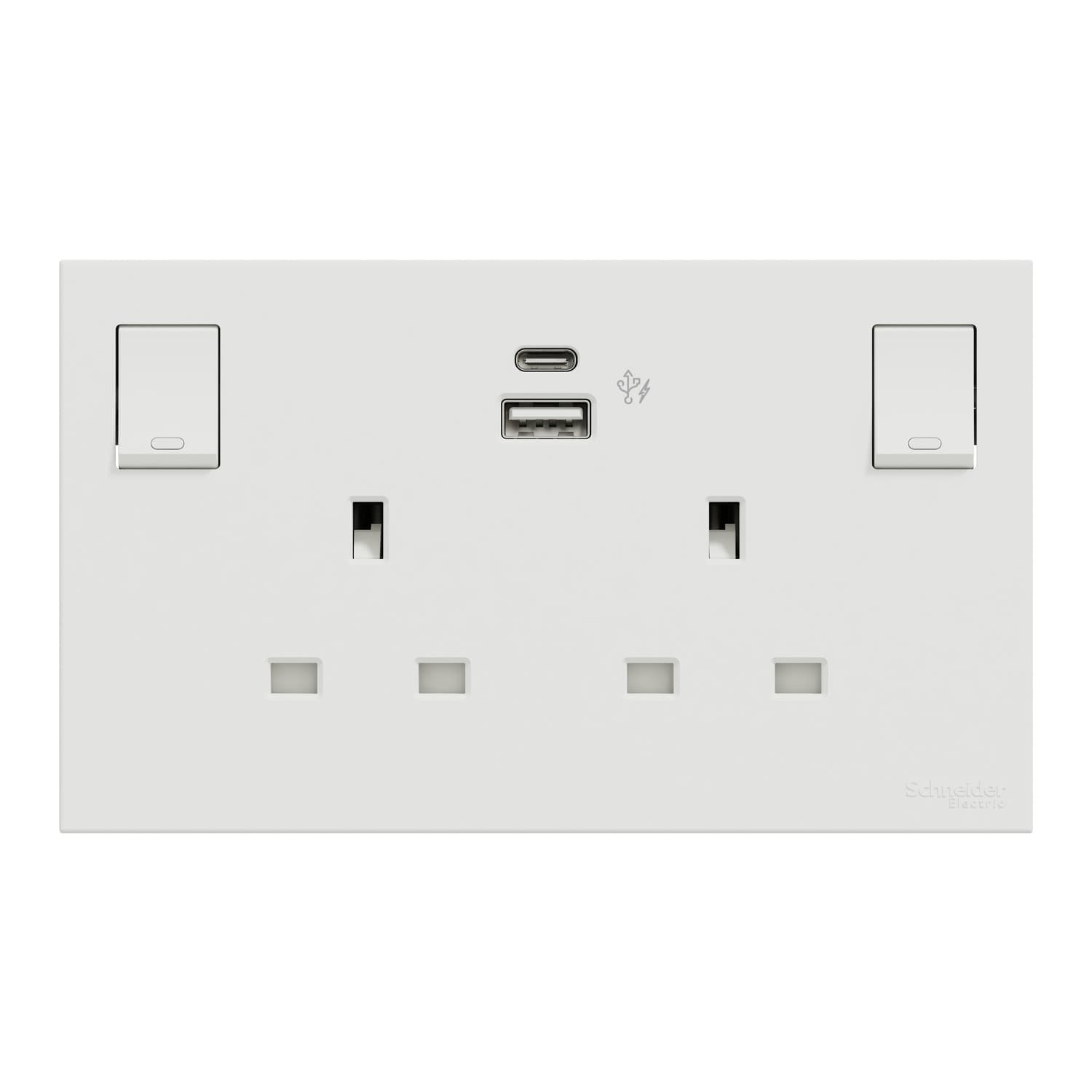 Schneider 施耐德電氣 AvatarOn C 奐然 13A 兩位連保護門有掣插座連兩位USB充電插座 Type A+C E87T25ACUSB_WE(搪瓷白)香港行貨