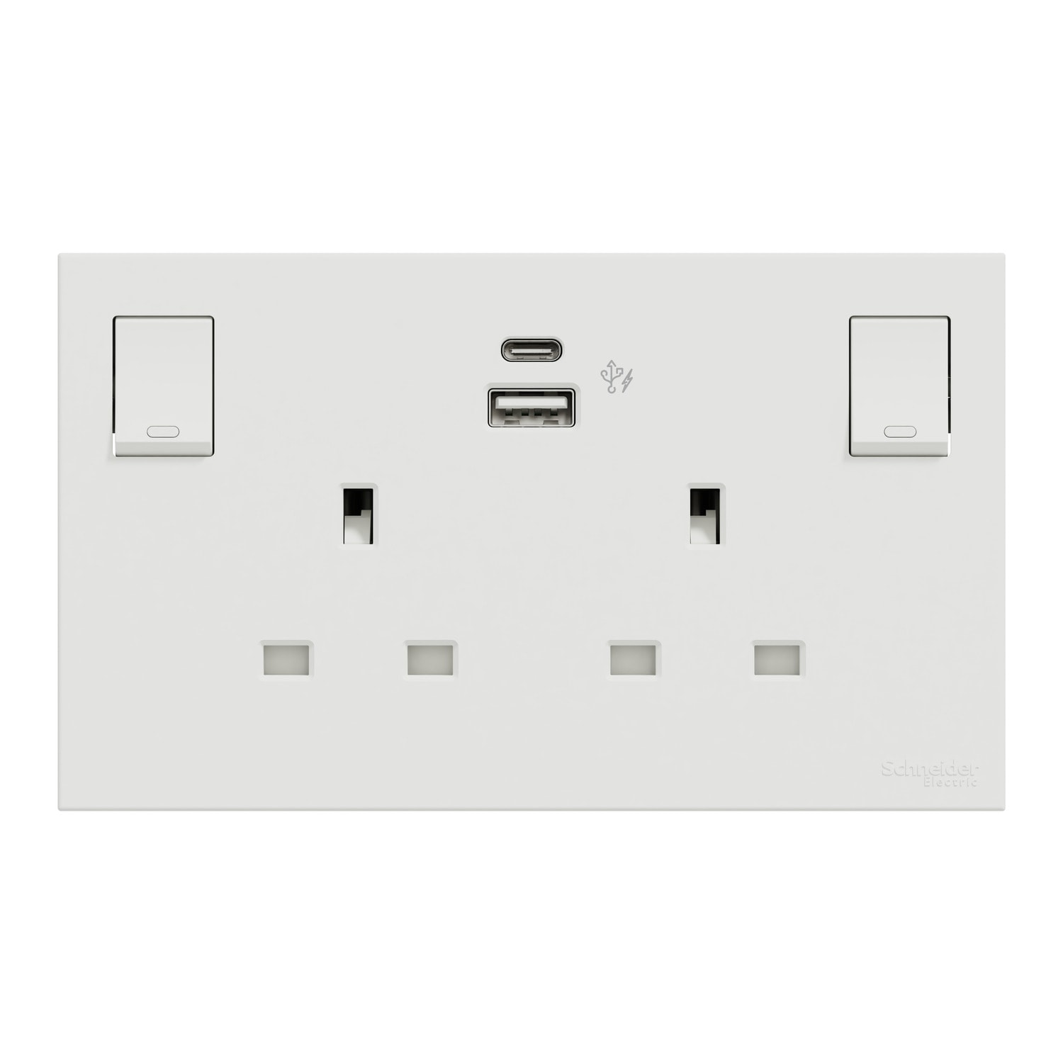 Schneider 施耐德 AvatarOn C 奐然 13A 兩位連保護門有掣插座連兩位USB充電插座 Type A+C(搪瓷白)