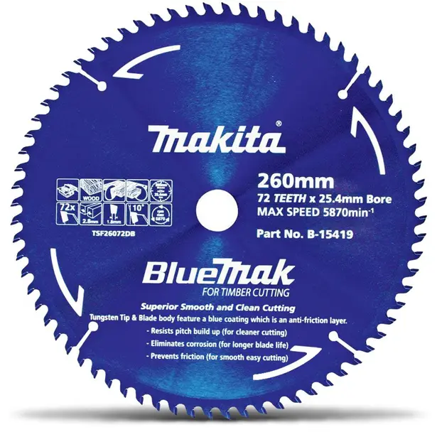 Makita B-15419 硬質合金鋸片260X25.4X72T(正面)