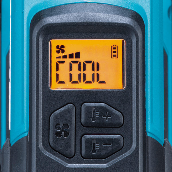 Makita HG001GZ02 背光 LCD 顯示屏及溫度、風量調校按鍵特寫