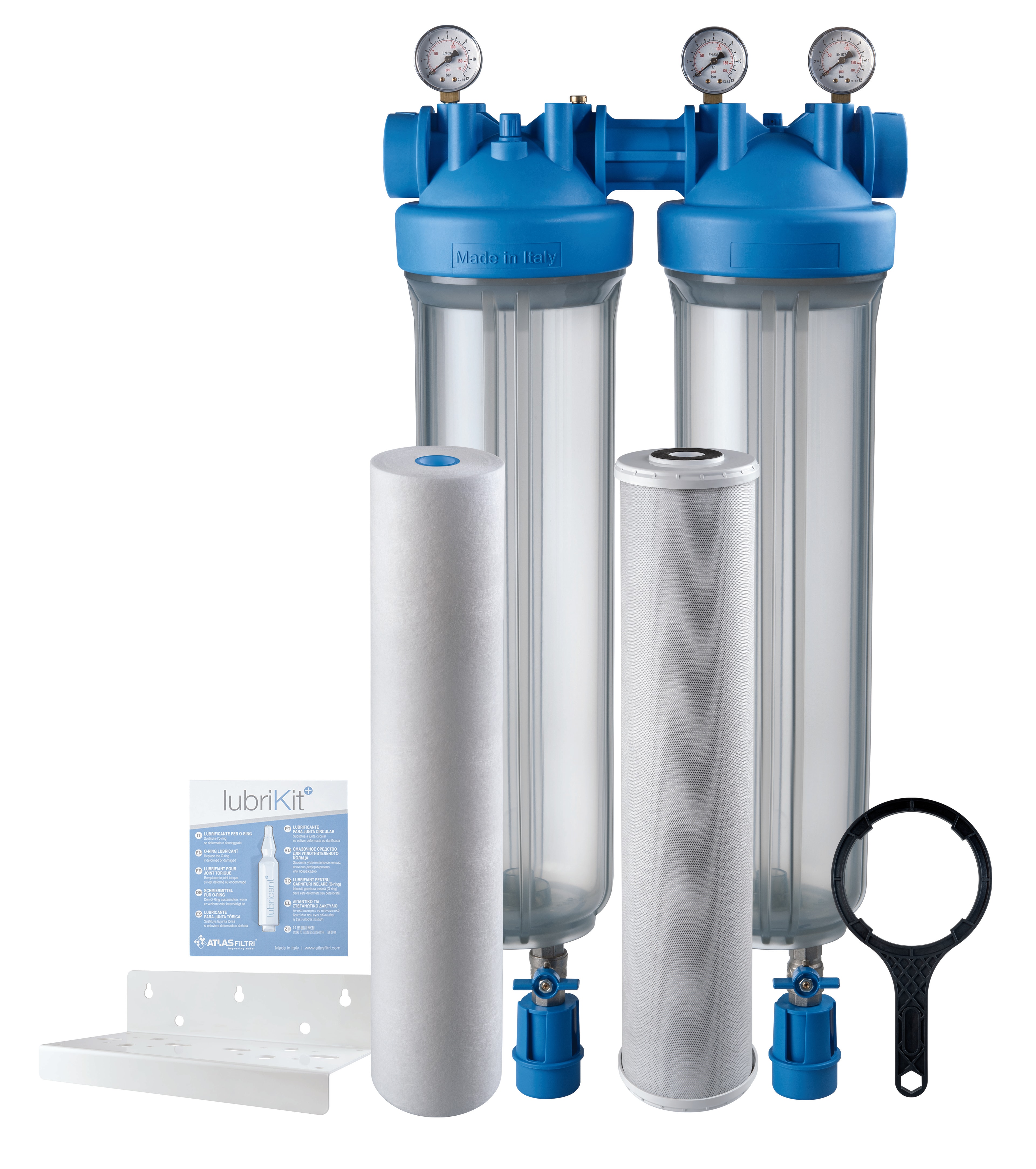 ATLAS SDP-3P-A 10吋雙過濾透明膠殼濾水器套裝(正面,含壓力錶)