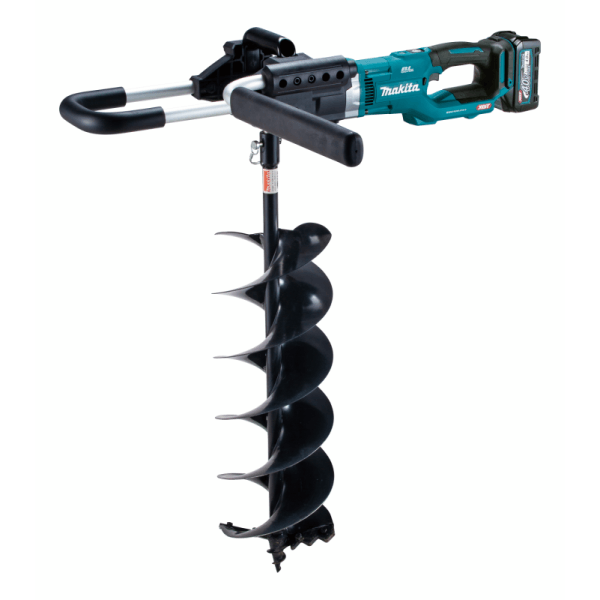 Makita 牧田 DG002GZ 充電式鑽地機安裝螺旋鑽頭後的整體外觀(鑽頭及電池另購)