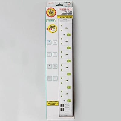 SUPER VV4USB/12 13A 4位獨立燈制+2USB排蘇 (白色, 12呎線)