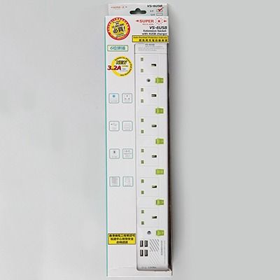 SUPER VV4USB/12 13A 4位獨立燈制+2USB排蘇(正面包裝)