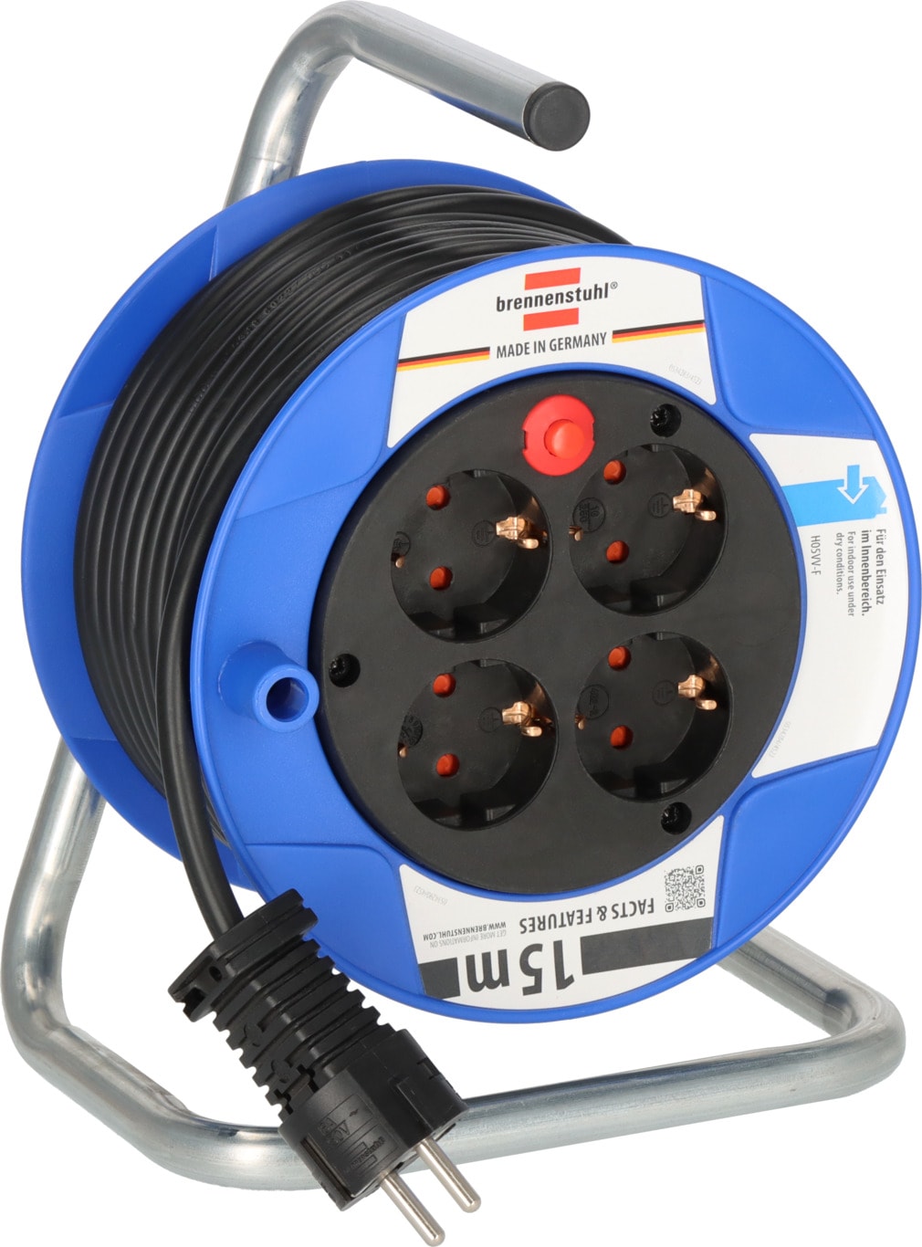 BRENNENSTUHL 百能蘇 15m輕巧型膠電線拖轆(四分之三角度)