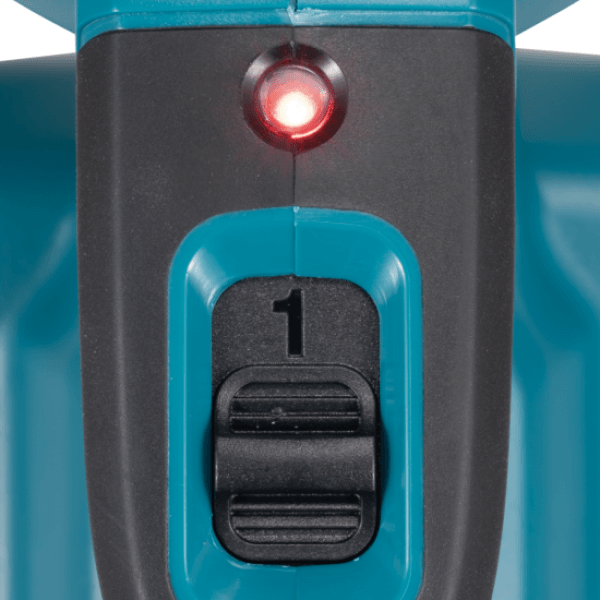 Makita DHW180Z01 兩段功率模式切換掣及電池容量警示燈特寫