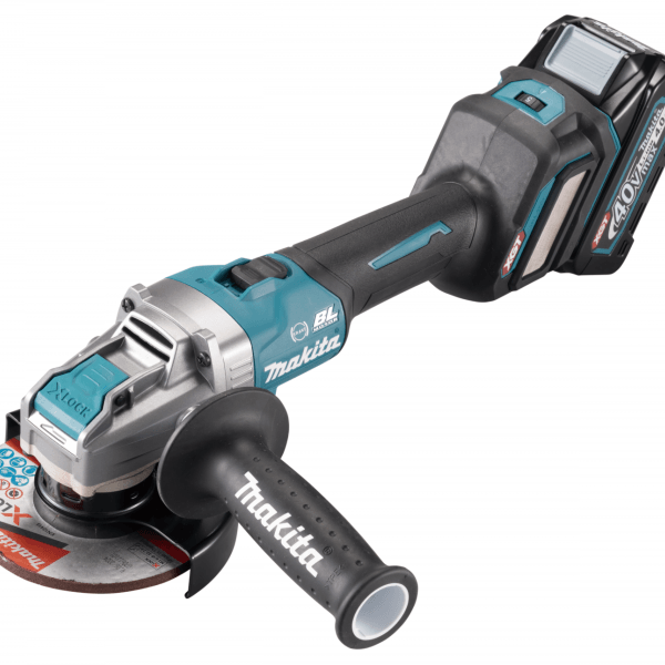Makita GA041GZ 40V 充電式角向磨光機 125mm 淨機側面全機照(圖中電池及砂輪片只作示意)