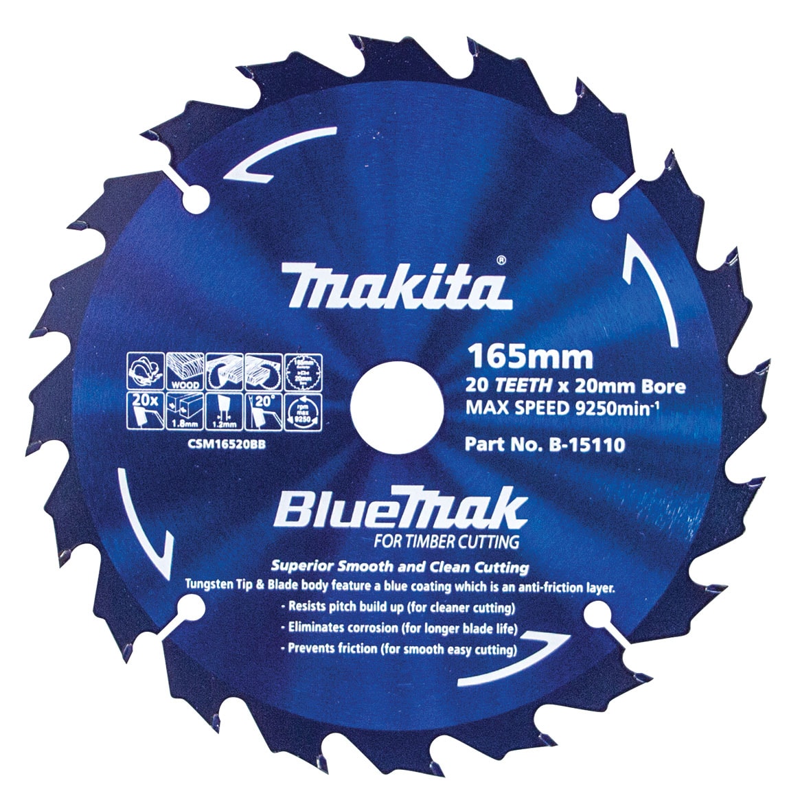 Makita B-15110 硬質合金鋸片165X20X20T(正面)