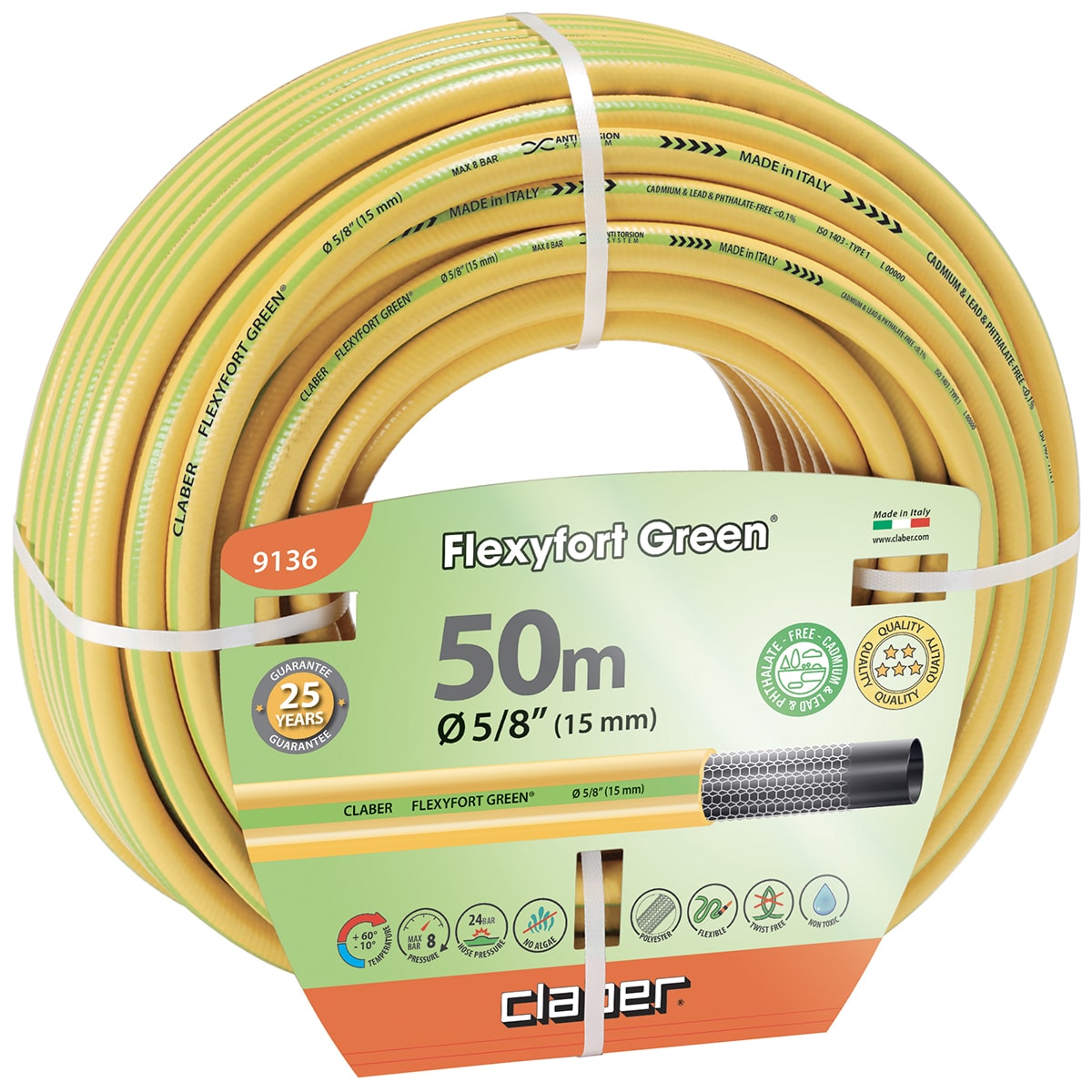 CLABER Flexyfort Green 花園喉 50m 5/8" (15mm) 正面