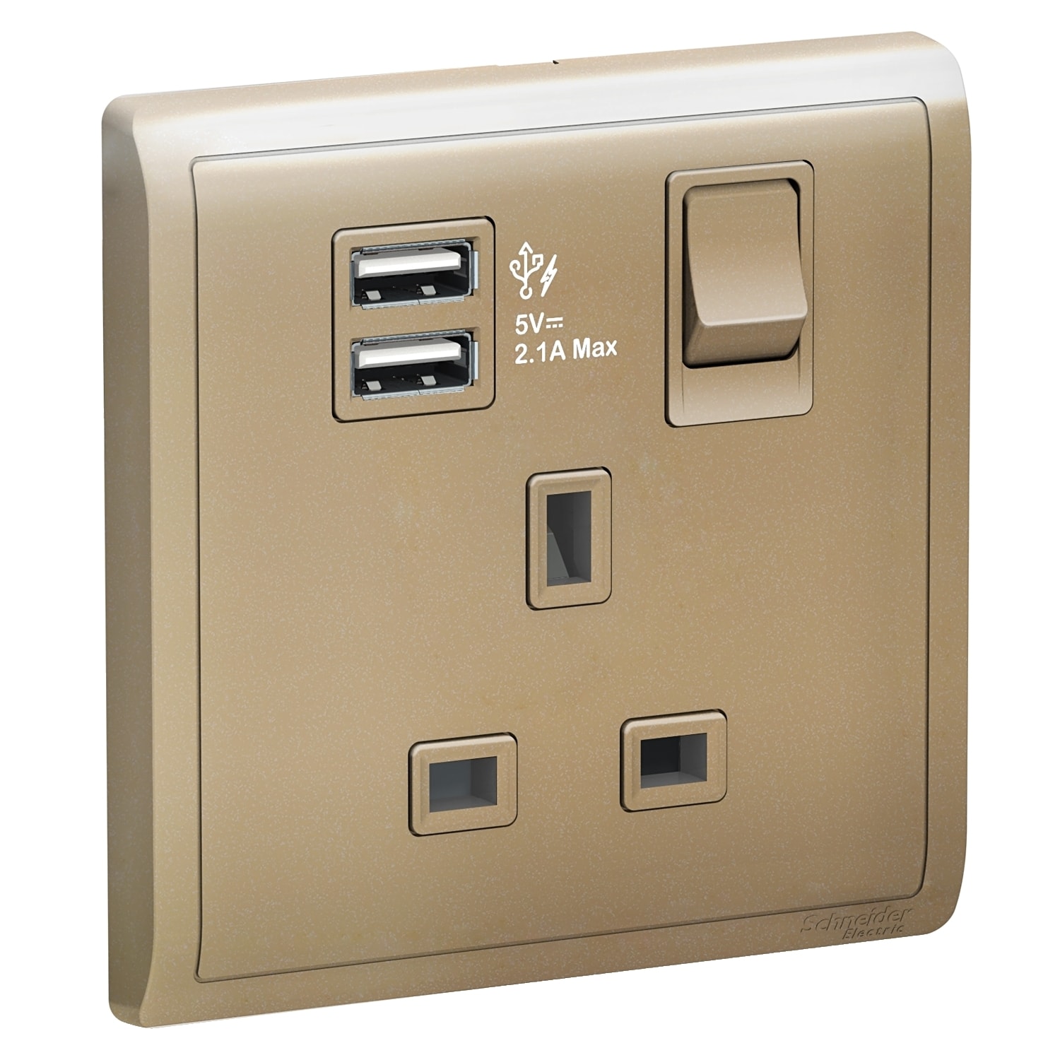 Schneider 施耐德 Pieno 丰尚 13A 單位連保護門有掣插座連兩位USB充電插座(沉醉金)E8215USB_WG