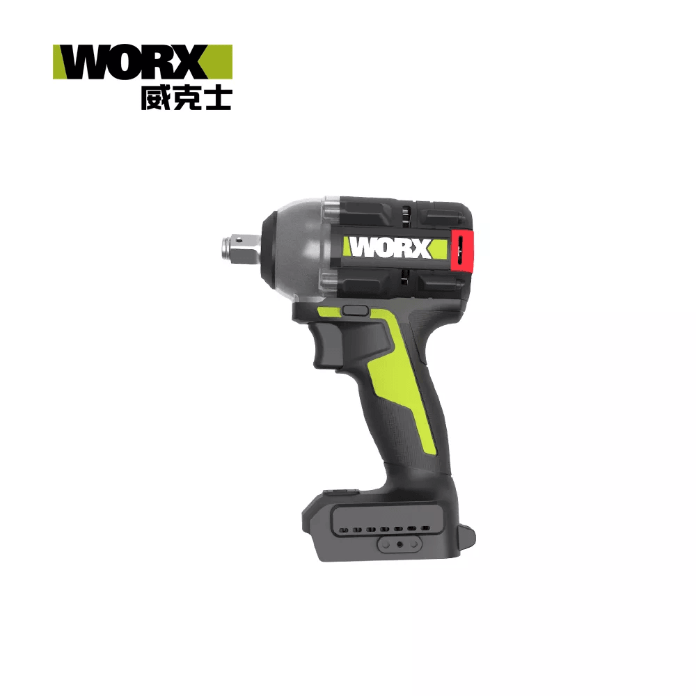 WORX 威克士 WU289 20V 無刷衝擊扳手主機側面外觀(未裝電池展示),可見 12.7 毫米方形夾頭