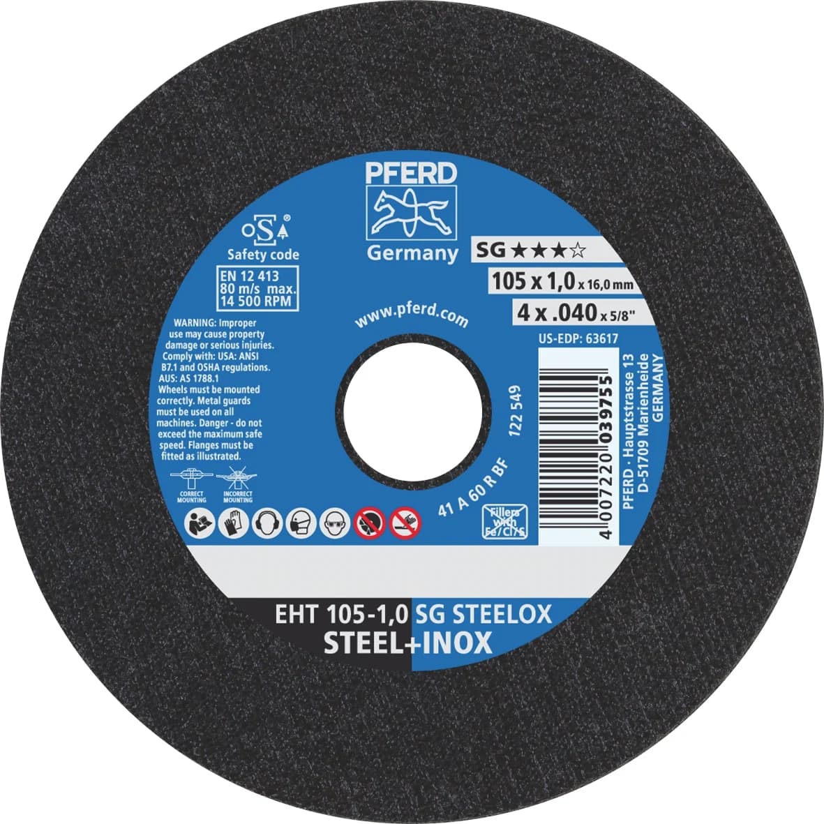 PFERD 馬圈 PFEEHT105 4" 特薄不銹鋼咭碟 (切割片) 100x1.0x16.0