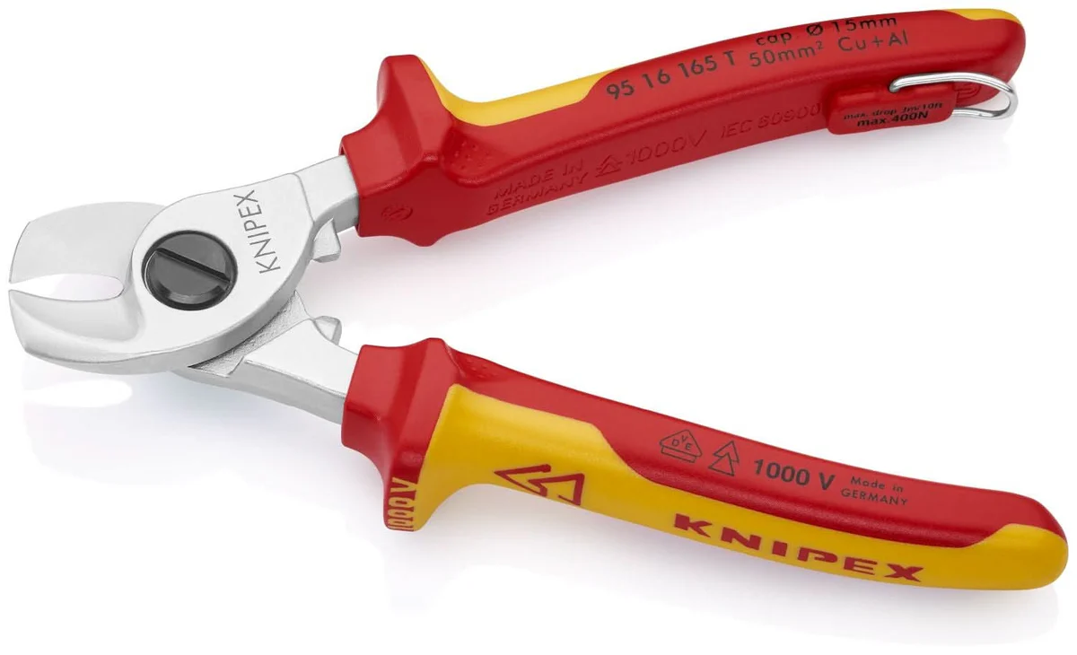 KNIPEX 95 16 165 絕緣柄電纜剪(四分之三側面)
