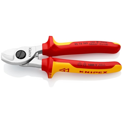 KNIPEX 95 16 165 絕緣柄電纜剪(四分之三側面)