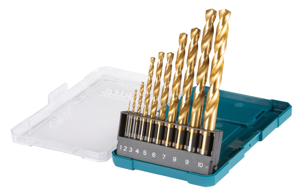 Makita D-72849 HSS鈦金屬鑽頭10件裝(斜側面)
