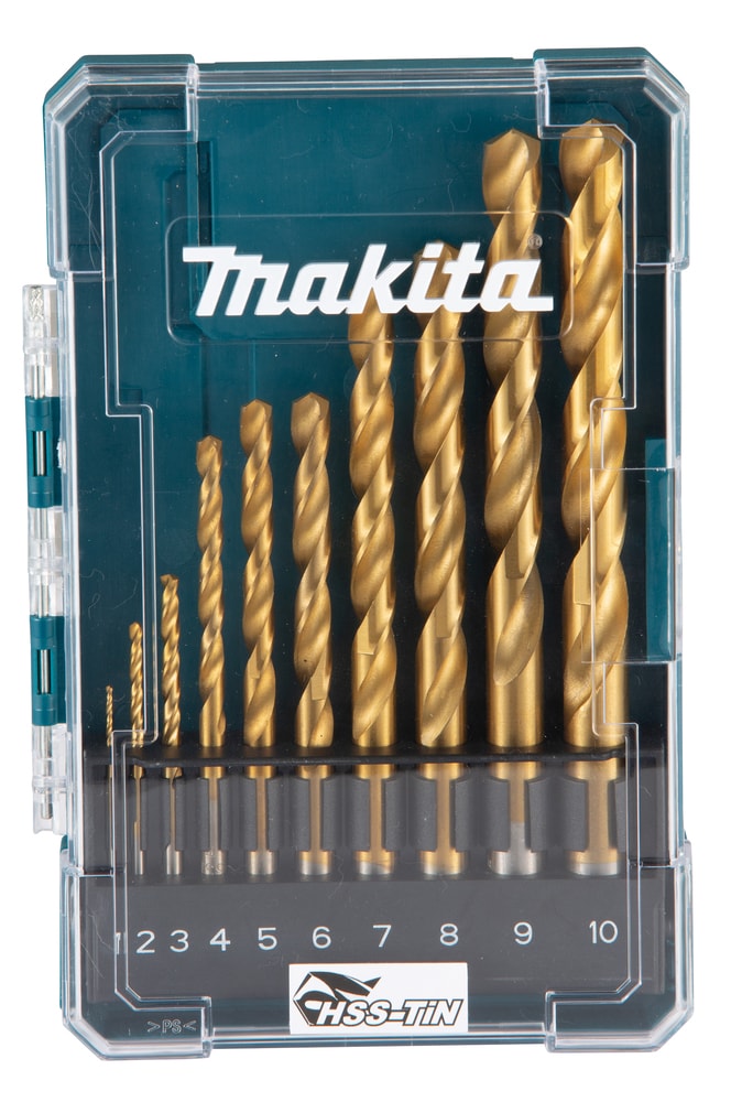 Makita D-72849 HSS鈦金屬鑽頭10件裝(正面)
