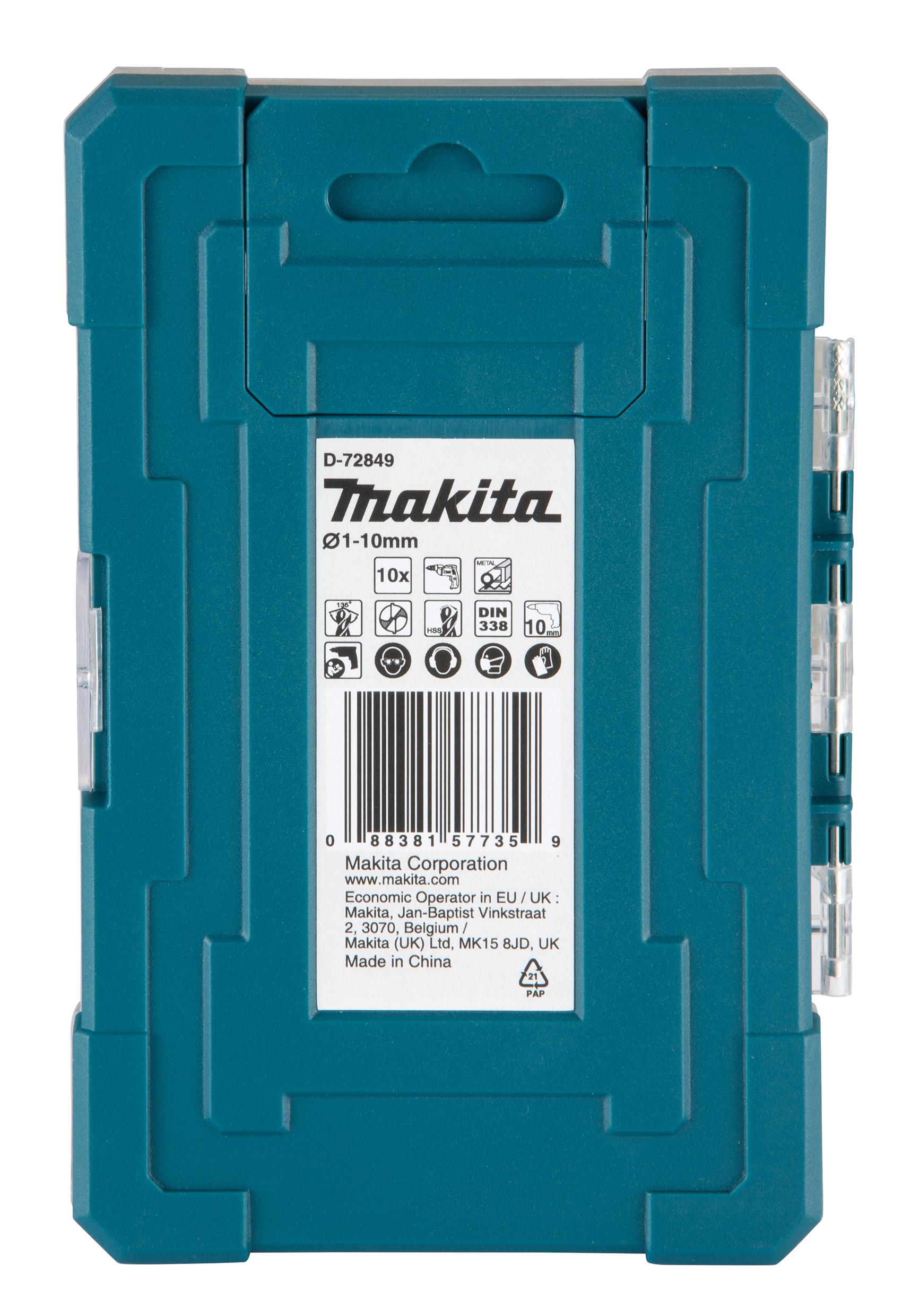 Makita D-72849 HSS鈦金屬鑽頭10件裝(背面)