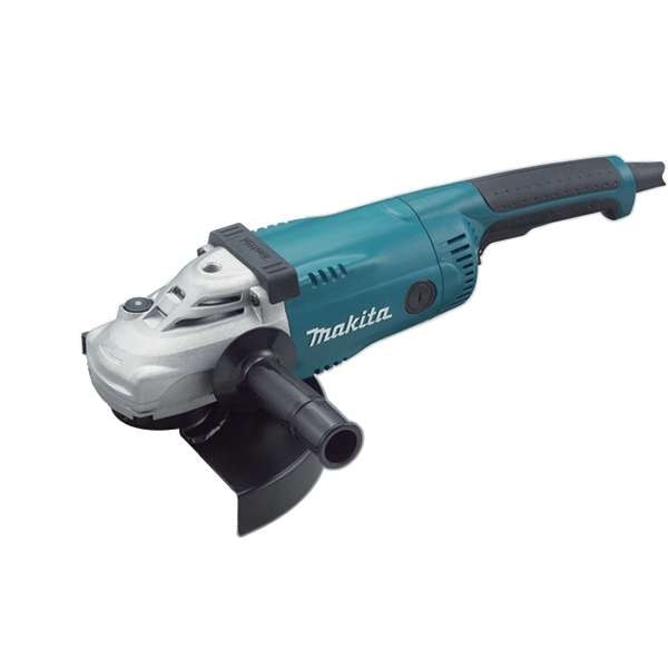 Makita 牧田 GA9020F 230mm 角向磨光機主體側面圖,配黑色砂輪護罩及側柄接口