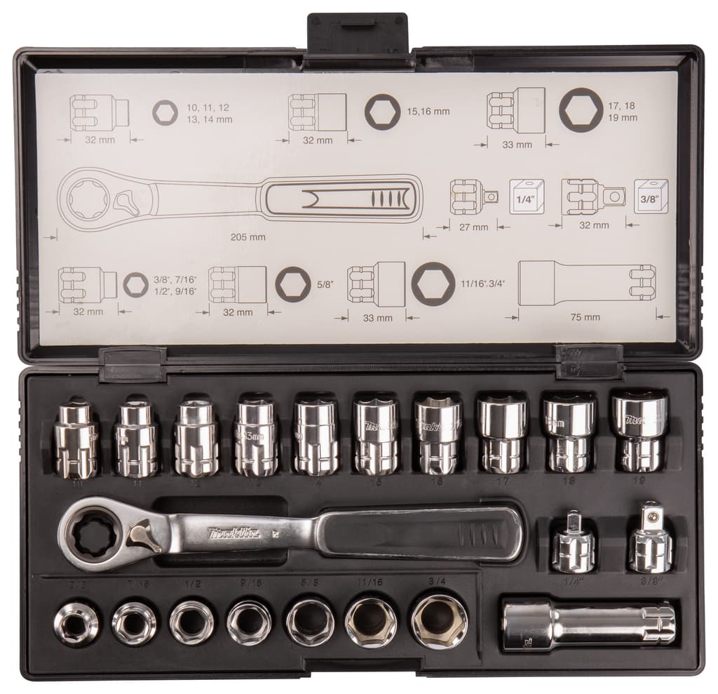 Makita 牧田 B-65604 棘輪手柄連通孔套筒套裝(21件裝)
