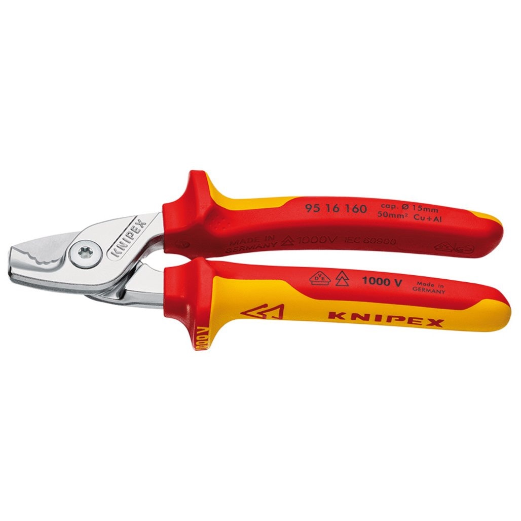 KNIPEX 95 16 160 絕緣柄電纜剪(四分之三視角)
