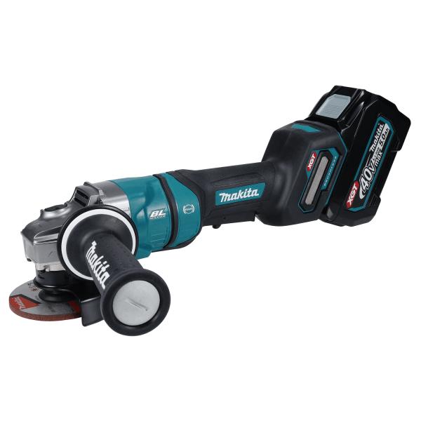 Makita 牧田 GA048GZ 40V 充電式角向磨光機 100mm 淨機側面全機圖,圖中電池只作示意