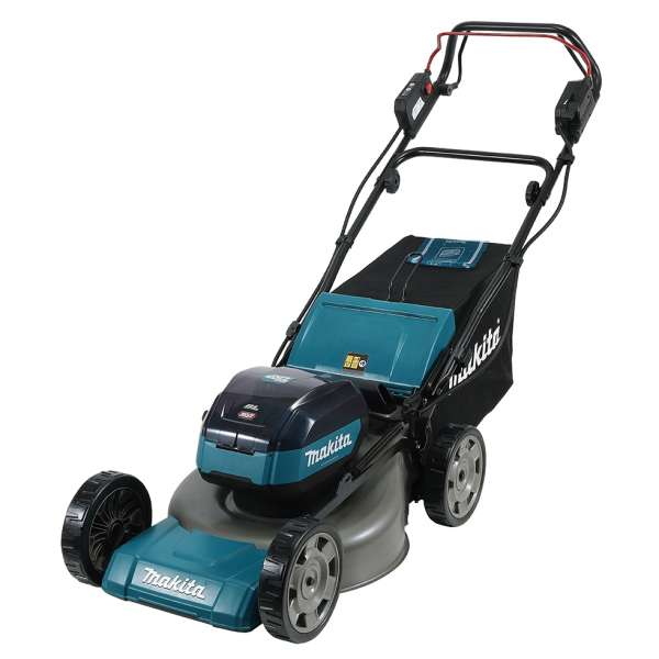 Makita 牧田 LM001GZ 40V 充電式自走剪草機(淨機)正面斜角產品圖,附集草箱