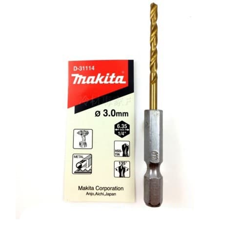 Makita 牧田 D-31114 HSS鍍鈦金屬鑽頭3X91毫米