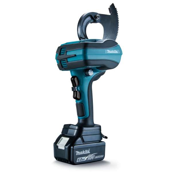 Makita 牧田 DTC100ZK 18V 充電式電纜剪斷機正面全機圖,配封閉型刀頭