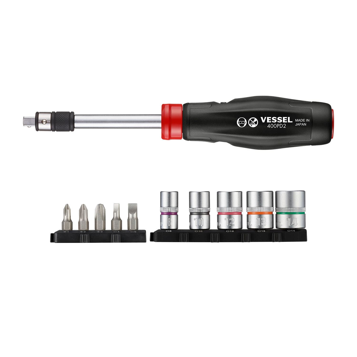VESSEL 400PD2-1 1/4"套筒&1/4"批咀頭兩用批套裝(11件) 1/4"dr. x 1/4"H