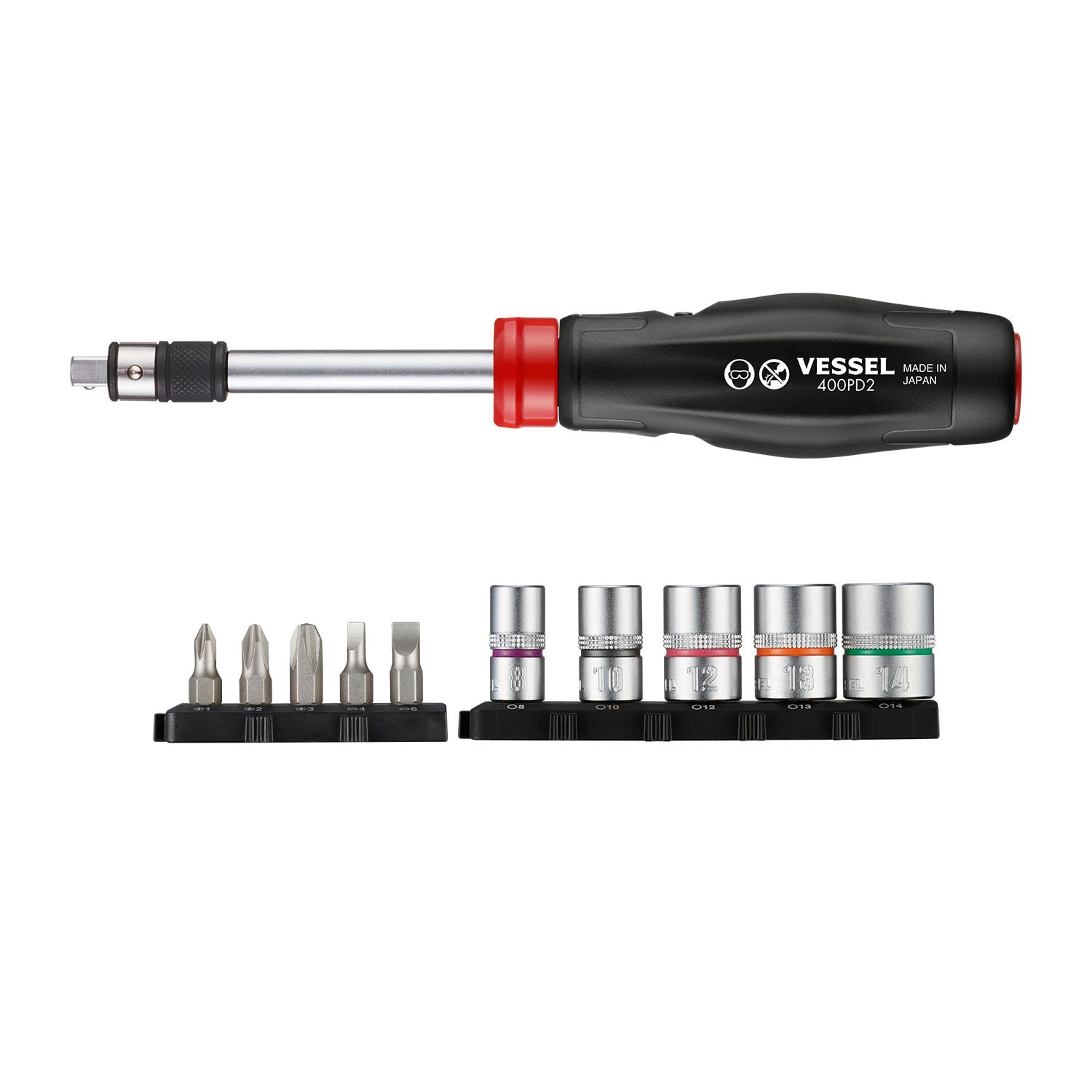 VESSEL 400PD2-1 1/4"套筒&1/4"批咀頭兩用批套裝(11件) 1/4"dr. x 1/4"H