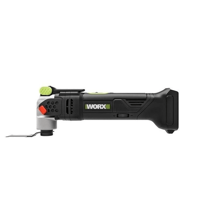 WORX 威克士 WU690.9 20V 無刷多功能磨切機淨機主機側面外觀,可見免工具快拆扳手與六段調速撥桿(淨機不含電池及充電器)
