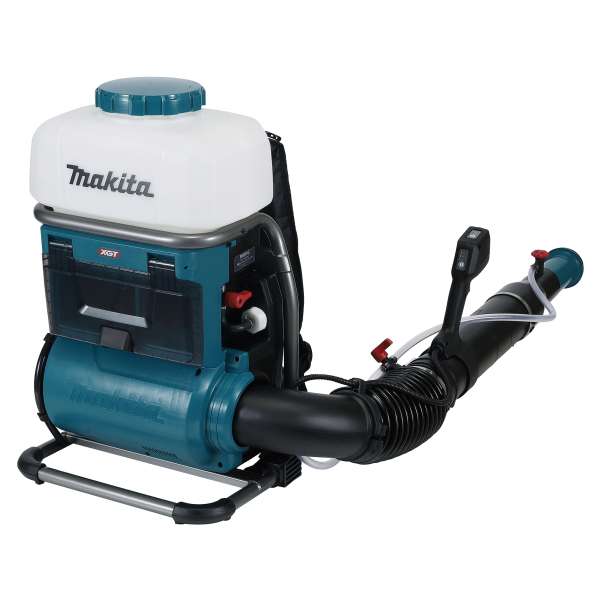 Makita 牧田 PM001GZ01 40V XGT 充電式背負噴霧器淨機,白色化學品缸連背架及噴管整機外觀