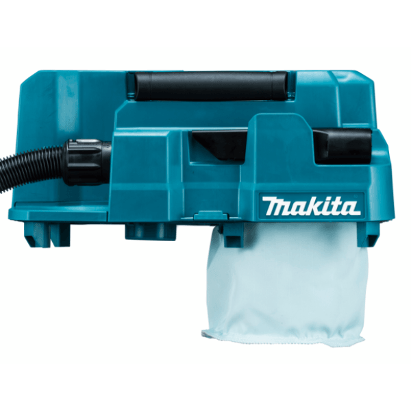 Makita VC013GLZ01 集塵機機頭側面特寫,展示可加裝的集塵袋