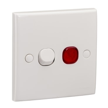 Schneider Electric S-Classic E32D20NA_WE 白色 20A 單位雙極開關掣連紅色霓虹指示燈正面