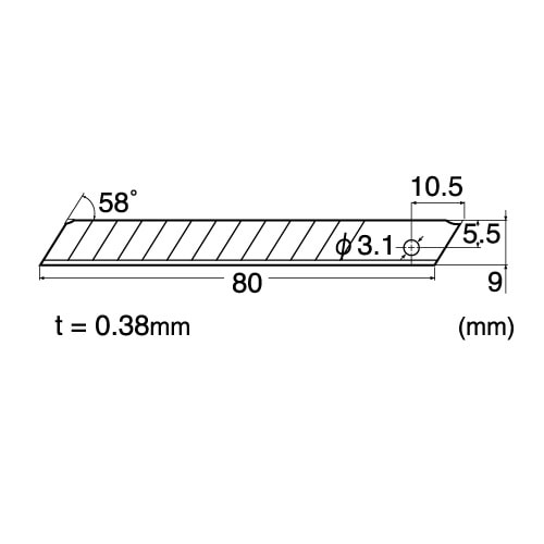 NT Cutter 替刃 BA-100 刀片規格圖